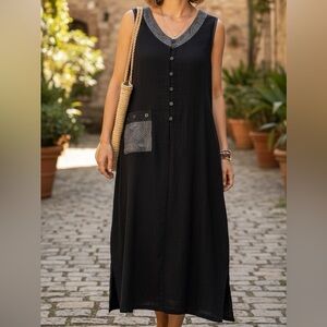 LA Blend Black & Gray Sleeveless Boho Midi Dress Size S 100% Rayon